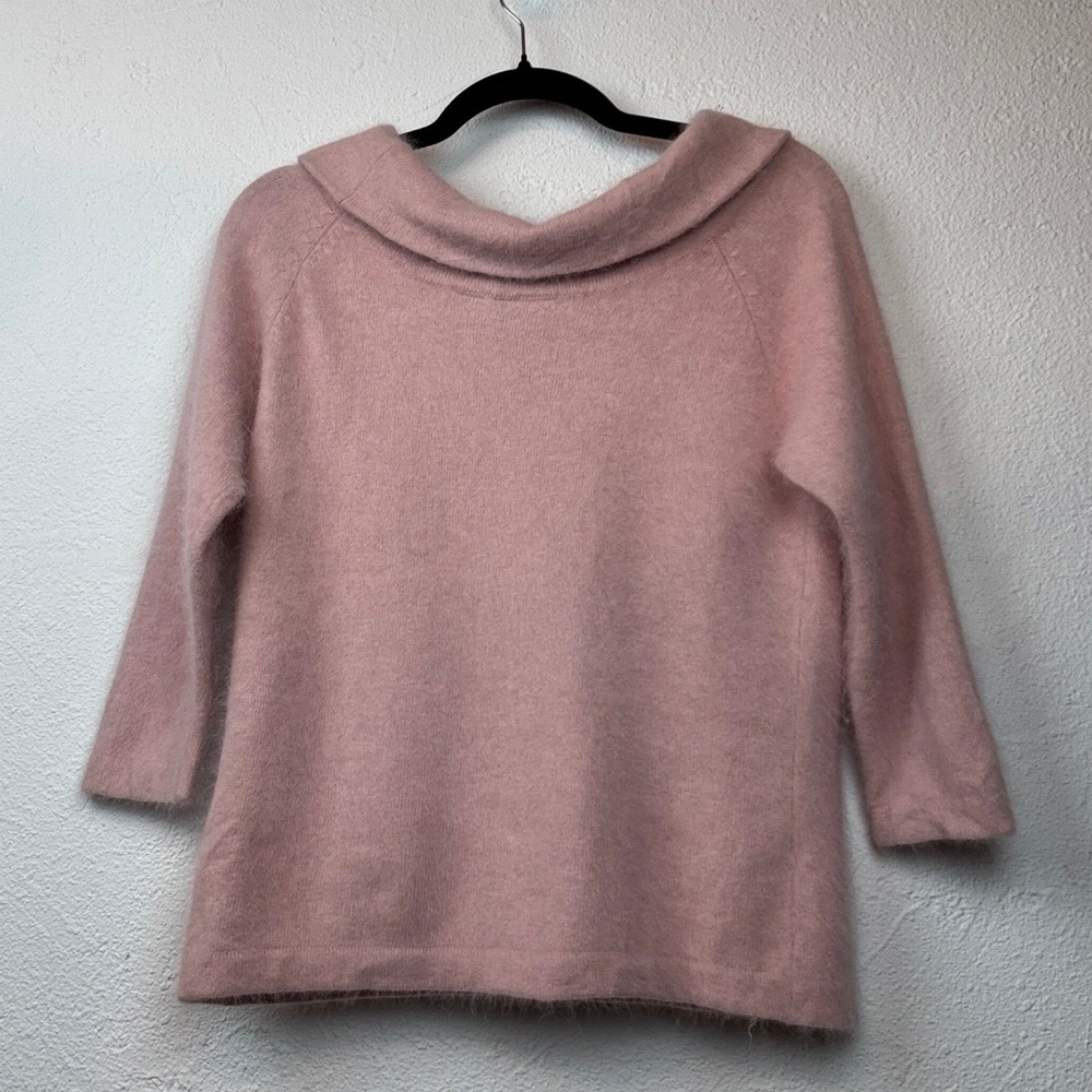 Hillard & Hanson 53% Angora Rabbit Hair Cowl Neck Sweater - L - Pink Coquette - Picture 6 of 11